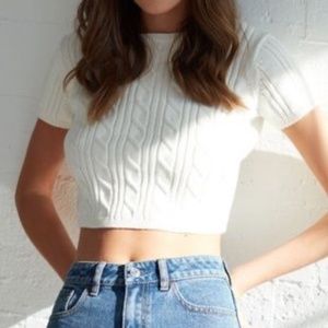 Lottie Moss White Short Sleeve Knitted Sweater